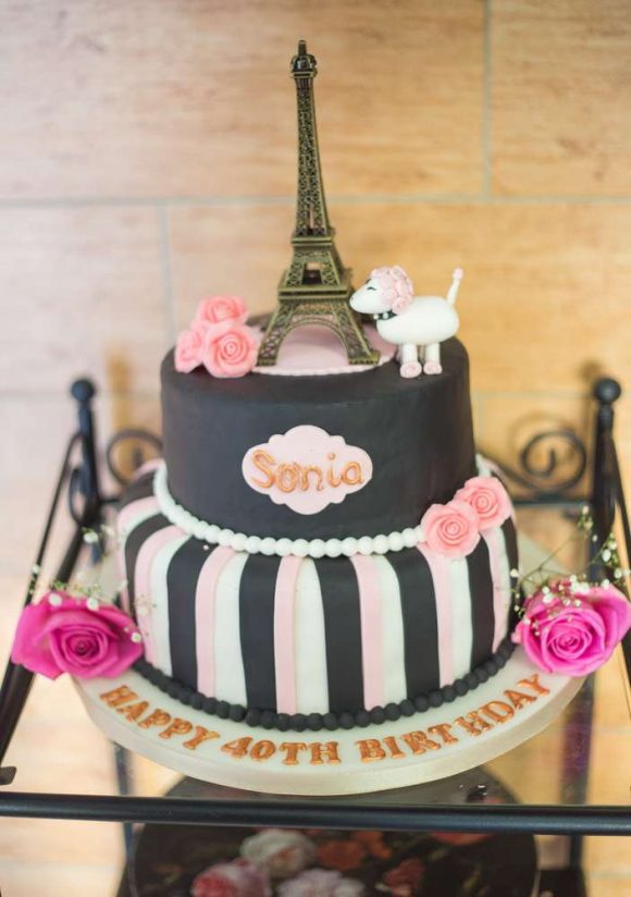 Parisian 40th Birthday Party Theme | CatchMyParty.com Parisian 40th Birthday Cake
