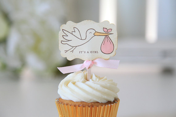 Girl baby shower party supplies - Cupcake Toppers | CatchMyParty.com
