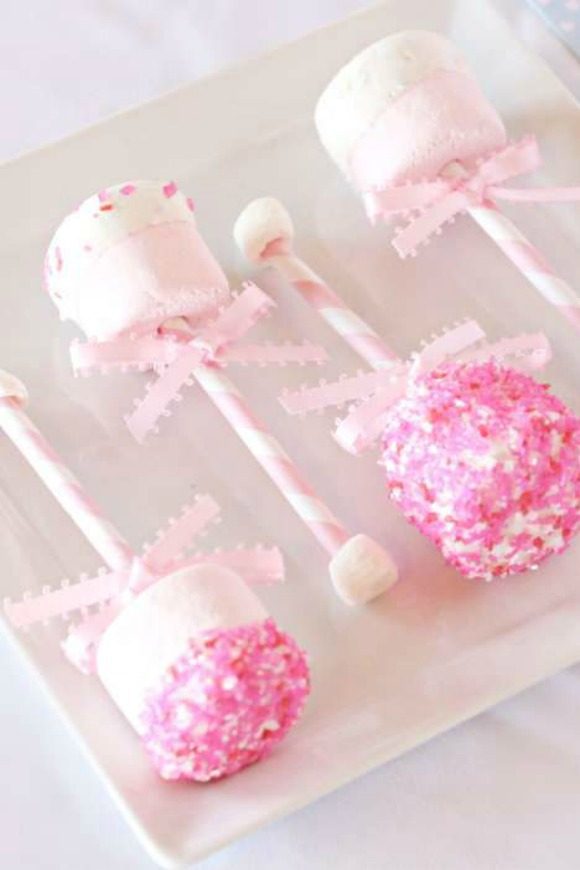 Gender Reveal Baby Shower Marshmallow Rattles | CatchMyParty.com