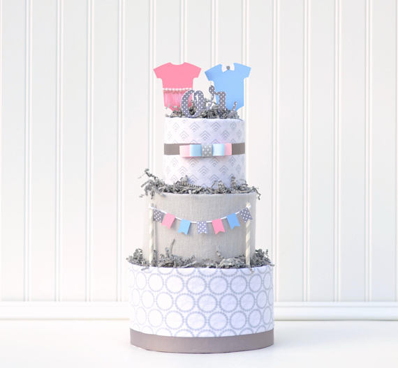 Gender Reveal party supplies - Diaper Cake | CatchMyParty.com