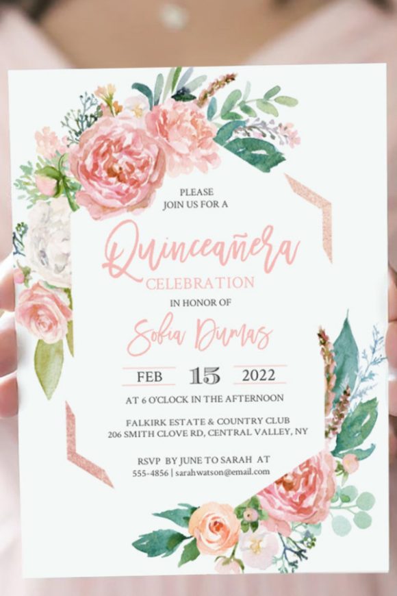 Floral Quinceanaera Party invitation
