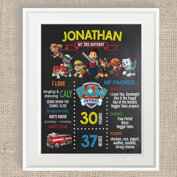 Paw Patrol party supplies - Chalkboard Birthday Poster | CatchMyParty.com