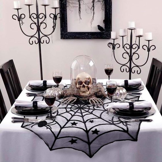 Scary Halloween decoration supplies - Lace Spiderweb Tablecloth | CatchMyParty.com