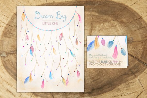 Gender Neutral baby shower party games supplies - Thumbprint Guestbook | CatchMyParty.com
