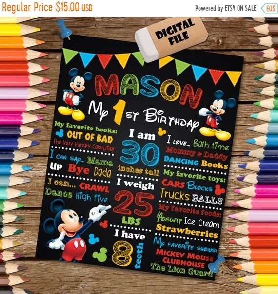 Mickey Mouse party supplies - Chalkboard Birthday Poster | CatchMyParty.com