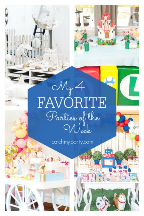 My favorite parties this week include this dinosaur birthday party, a Super Mario birthday party, a princess birthday party, and a dog themed birthday party | CatchMyParty.com