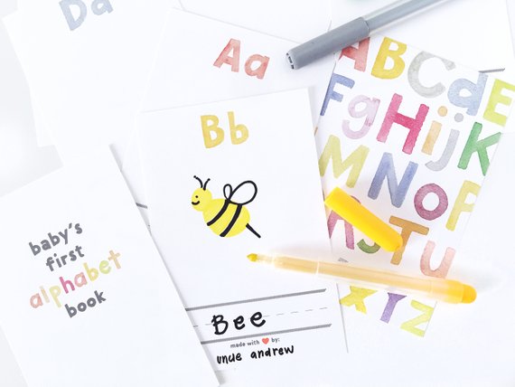 Baby shower party game supplies - Alphabet Book | CatchMyParty.com