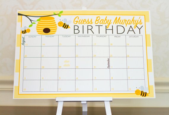 Baby shower party game supplies - Guess the Due Date Calendar | CatchMyParty.com