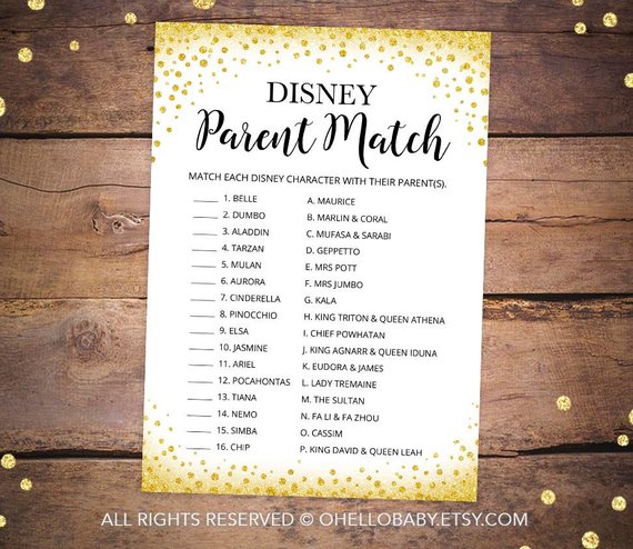 Baby shower party games supplies - Disney Parent Match | CatchMyParty.com