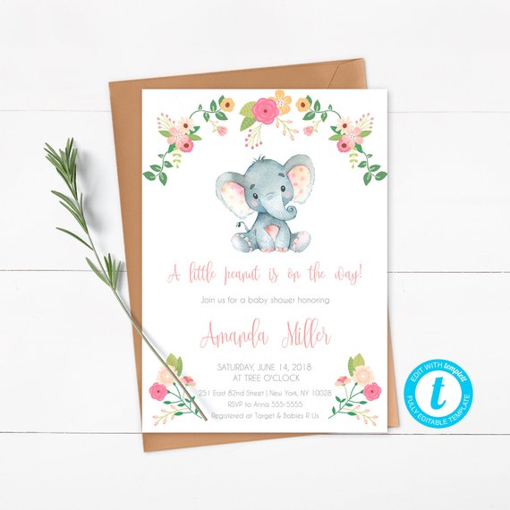 Elephant Baby Shower Invitation | CatchMyParty.com