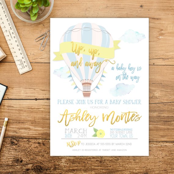 Hot Air Balloon Baby Shower Invitation | CatchMyParty.com