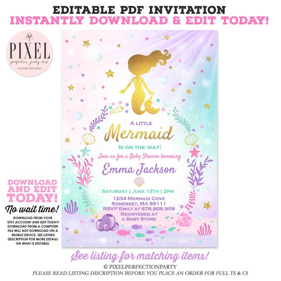 Mermaid Baby Shower Invitation | CatchMyParty.com