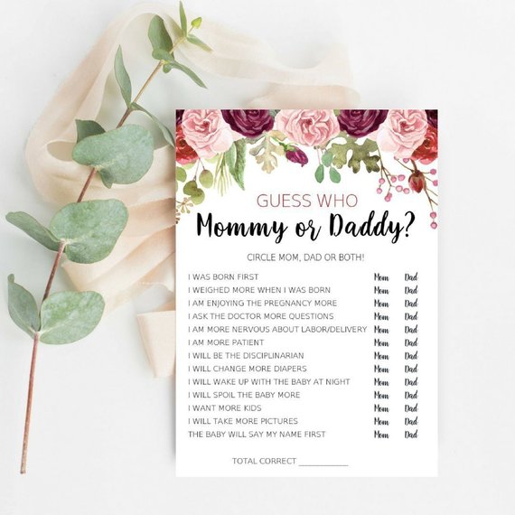 Baby shower party game supplies - Guess Who Mommy or Daddy? | CatchMyParty.com