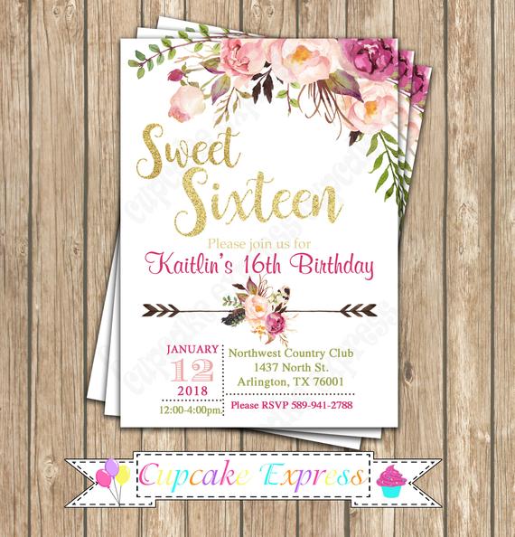 Boho Chic Sweet 16 Invitation | CatchMyParty.com