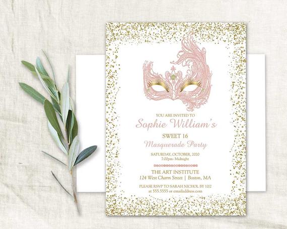 Masquerade Sweet 16 Invitation | CatchMyParty.com