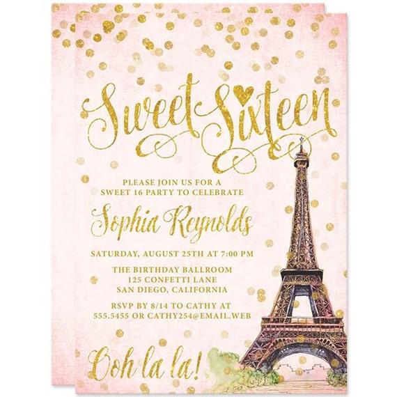 Parisian Sweet 16 Invitation | CatchMyParty.com
