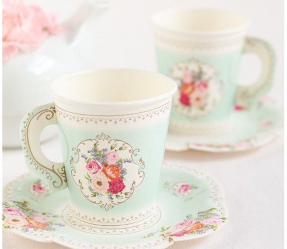 Mary Poppins party supplies - Vintage Paper Tea Party Cups | CatchMyParty.com