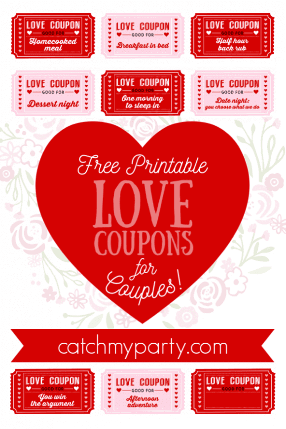 Free Printable Love Coupons for Couples on Valentine's Day! | CatchMyParty.com