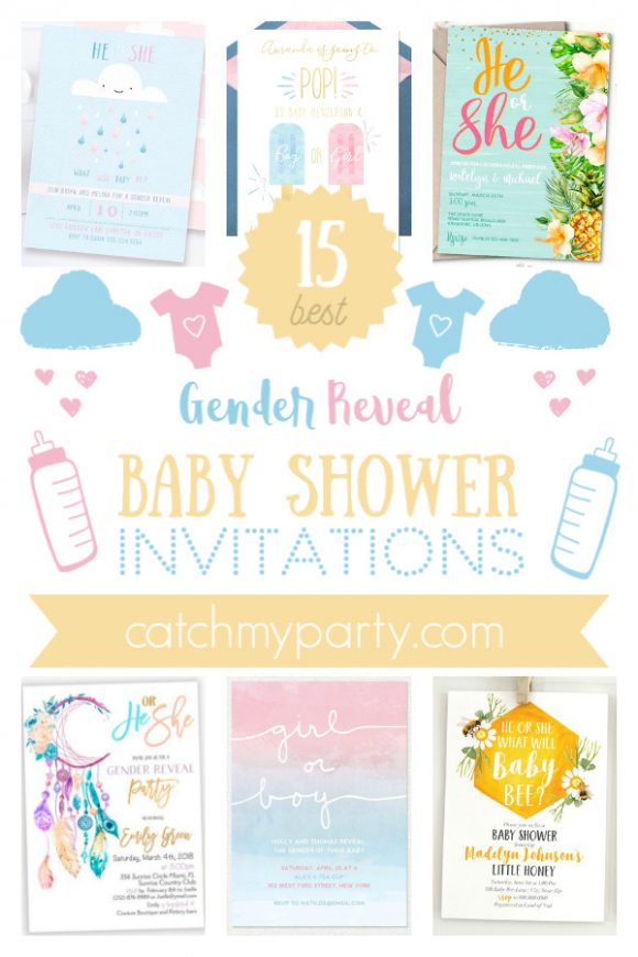 The Most Adorable 15 Gender Reveal Baby Shower Invitations | CatchMyParty.com