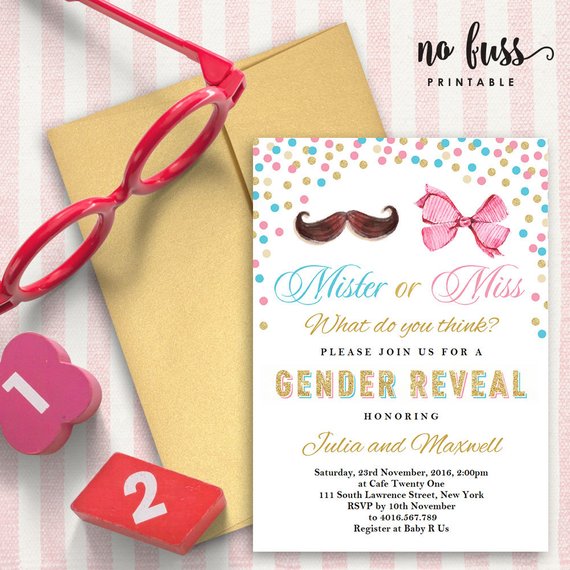 Gender Reveal Mister or Miss Baby Shower Invitation | CatchMyParty.com