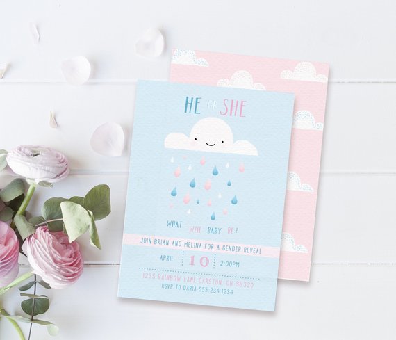 Raindrop Gender Reveal Baby Shower Invitation | CatchMyParty.com