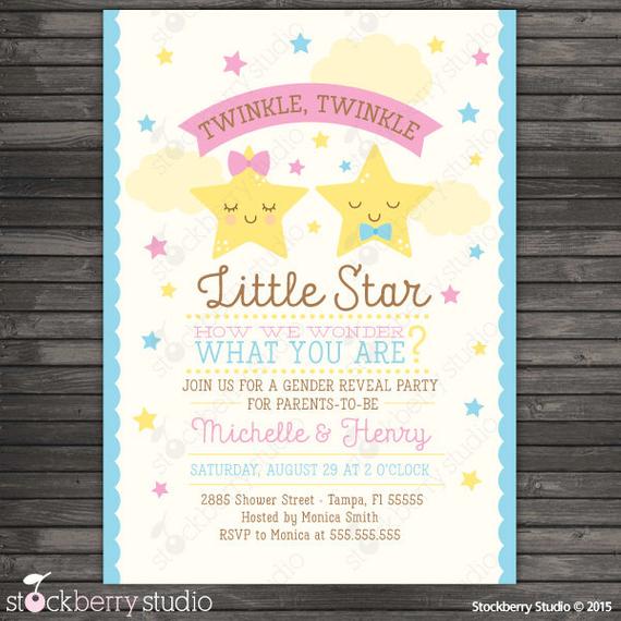 Gender Neutral Twinkle Twinkle Little Star Baby Shower Invitation | CatchMyParty.com