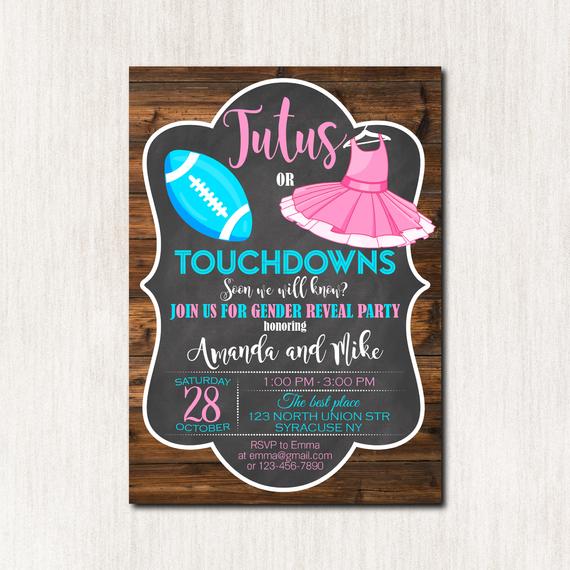 Touchdowns or Tutus Gender Neutral Baby Shower Invitation | CatchMyParty.com