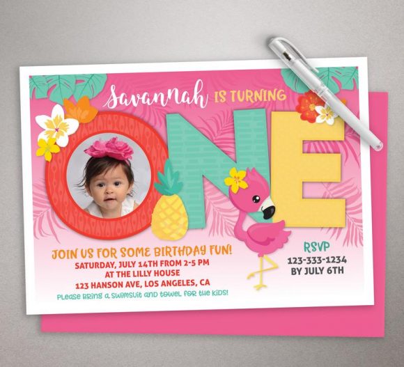 Luau 1st Birthday Party Invitation