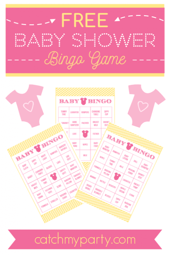 FREE Pink and Yellow Free Printable Baby Shower Bingo for Girls | CatchMyParty.com