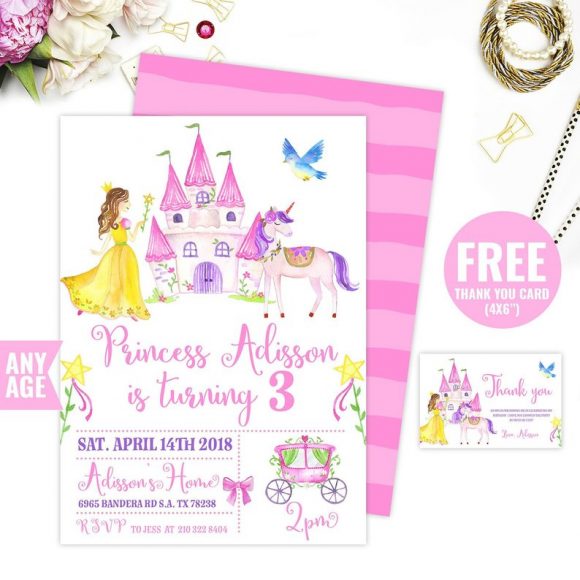 Illustrated Princess Unicorn Party Invitation