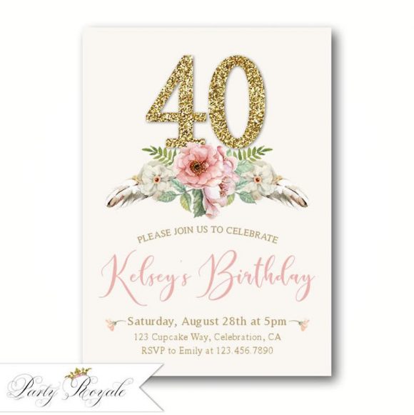 Boho 40th Birthday Party Invitation