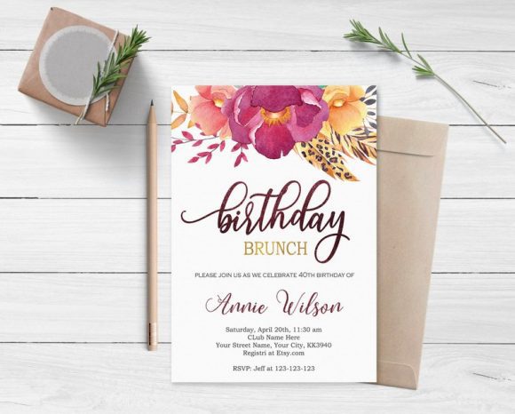 40th Birthday Brunch Party Invitation