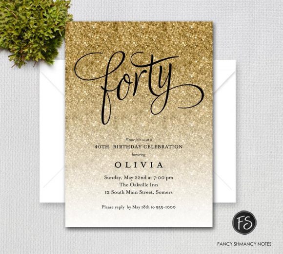 40th Glitter Birthday Party Invitation