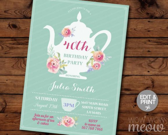 40th Birthday Tea Party Invitation