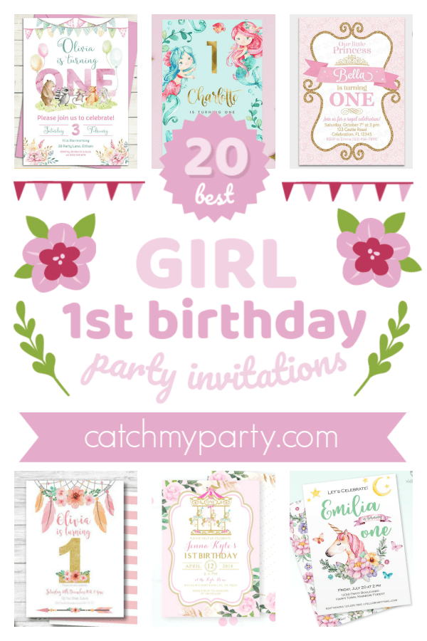 Collage of The Most Beautiful Girl 1st Birthday Party Invitations