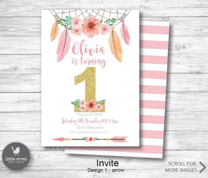 Boho 1st Birthday Party Invitation