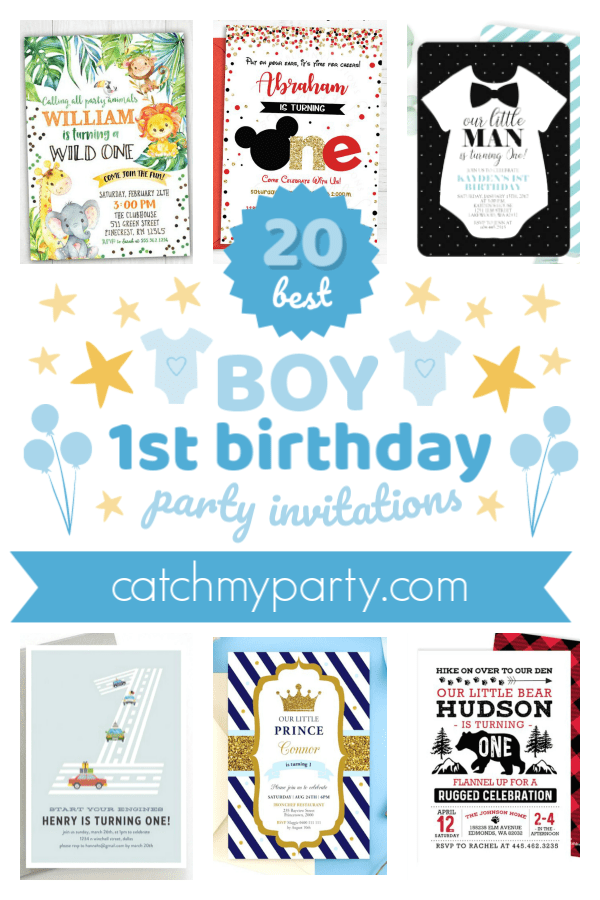 Collage of the best boy 1st birthday party invitations