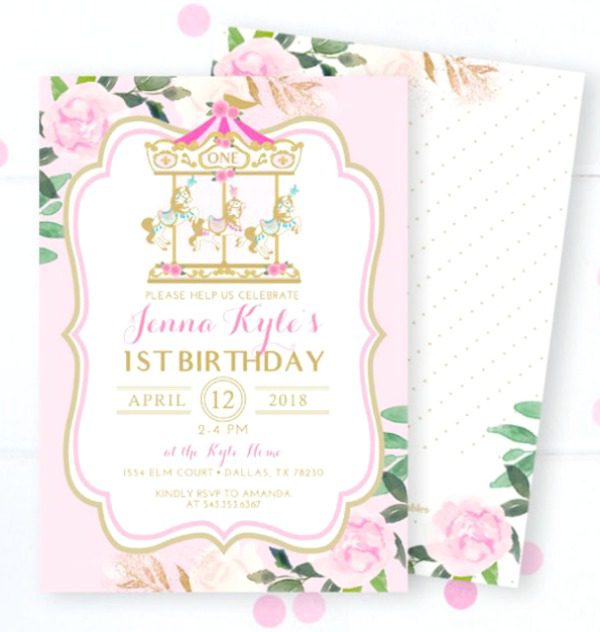 Carousel 1st Birthday Party Invitation