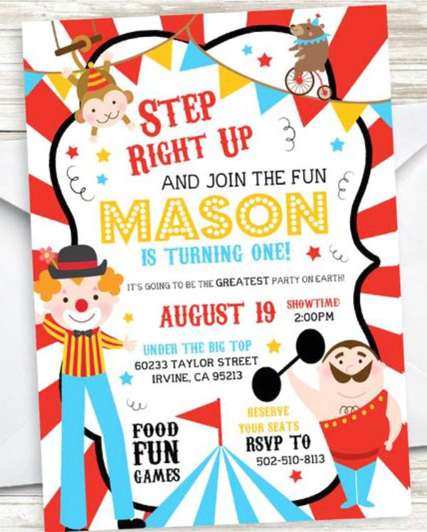 Circus/ Carnival 1st Birthday Party Invitation