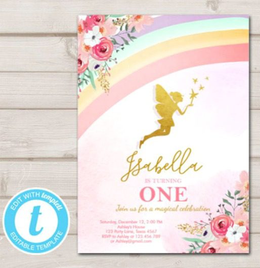 Fairy 1st Birthday Party Invitation