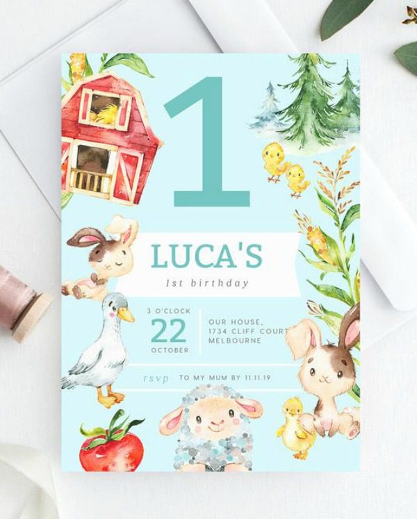 Farm 1st Birthday Party Invitation