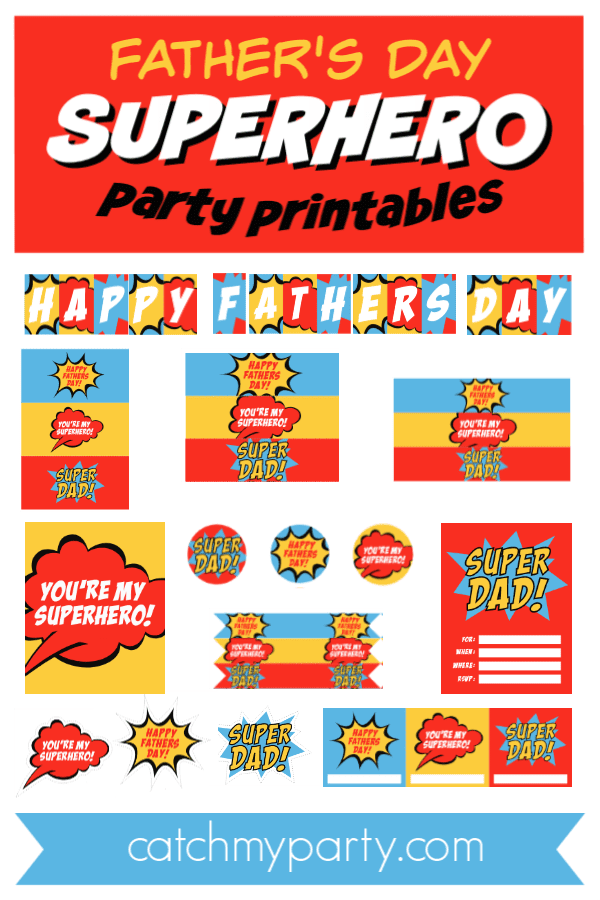 Father's Day Superhero Party Printables Collage 