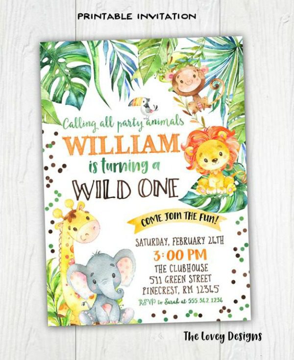 Jungle / Safari 1st Birthday Party Invitation