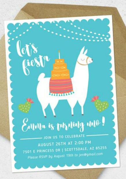 Llama 1st Birthday Party Invitation