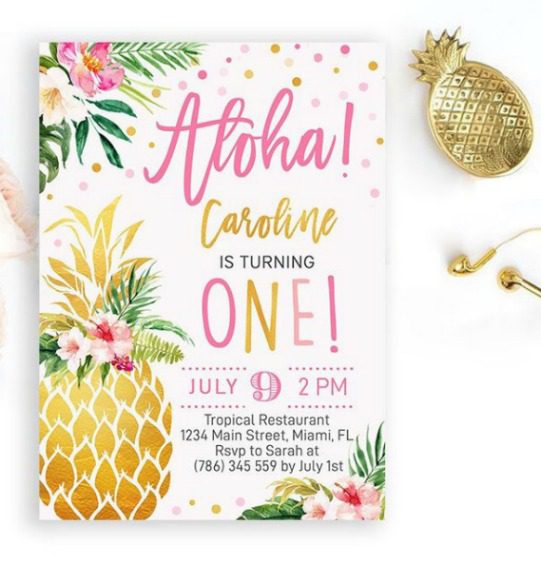 Luau 1st Birthday Party Invitation