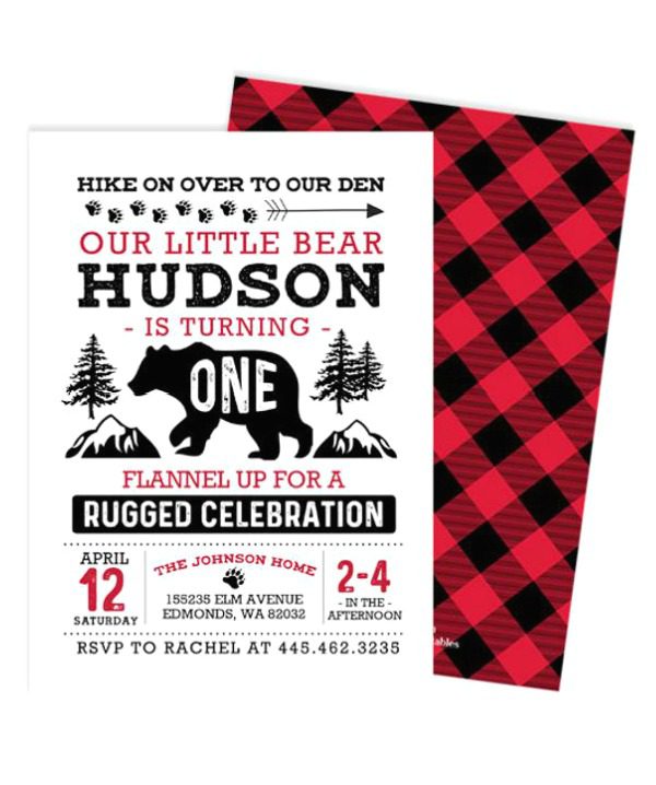 Lumberjack 1st Birthday Party Invitation