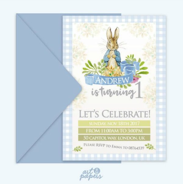 Peter Rabbit 1st Birthday Party Invitation