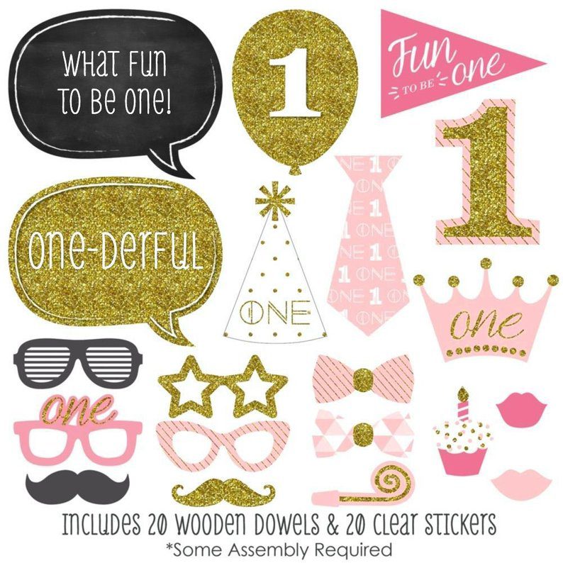 Girl 1st birthday photo booth props
