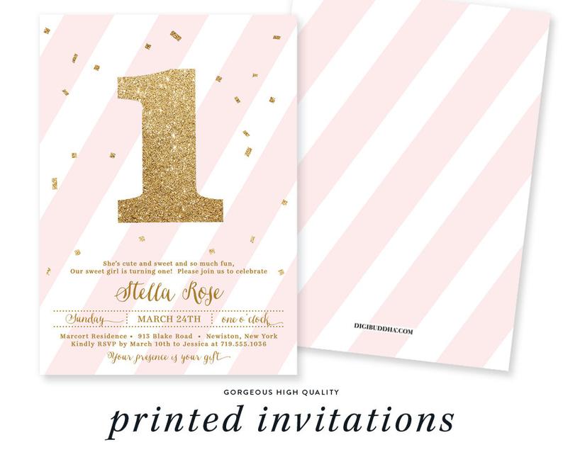 Pink & Gold 1st Birthday Party Invitation