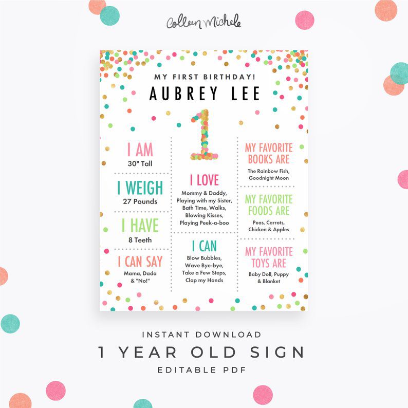 Girl 1st Birthday Party Poster 